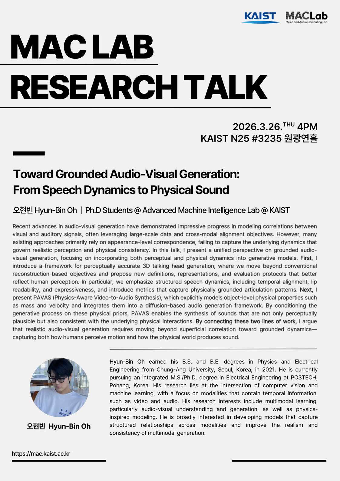 Toward Grounded Audio-Visual Generation: From Speech Dynamics to Physical Sound